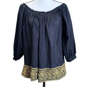 Michael Kors Shirt Black Gold Tunic Boho Peasant